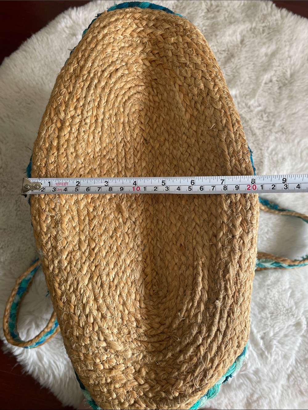 Woven Teal and Natural Straw Tote Bag - Unbranded - Picture 11 of 11